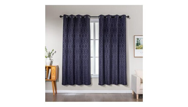 Jacquard Blackout Curtains for Living Room & Bedroom - Dark Blue