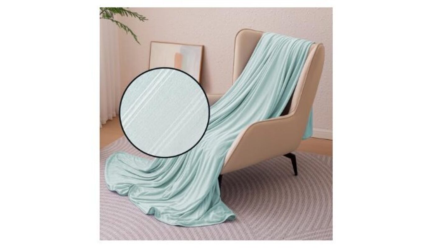 Amazon Basics Cooling Blanket: Lightweight, Reversible, Queen Size, Cyan Striped