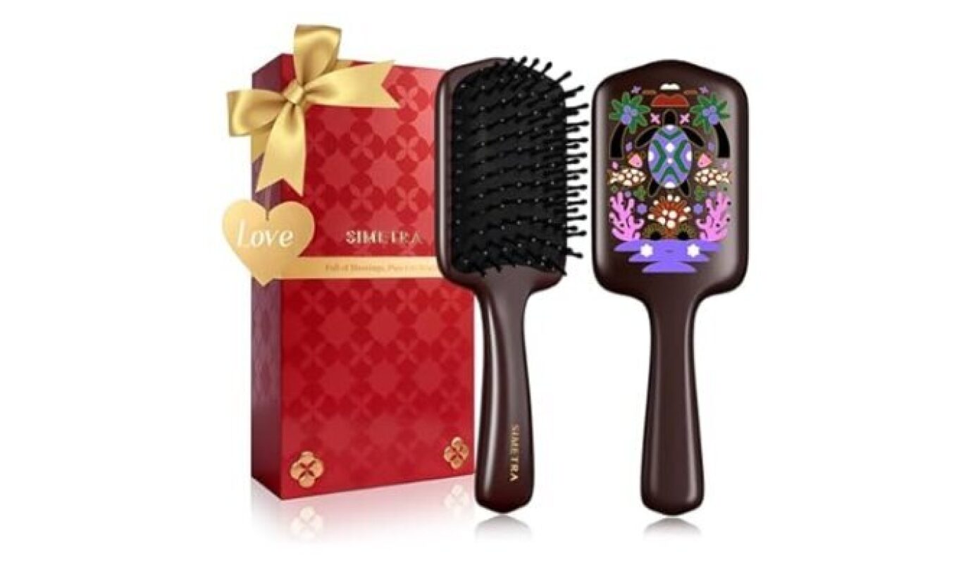 SIMETRIA Lucky Hair Brush for Women, 14K Gold Plated Wet Brush