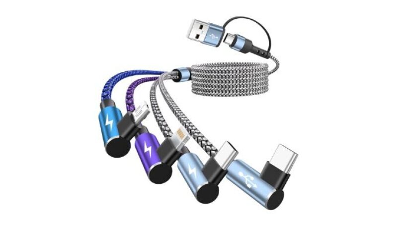 90 Degree USB A/C Multi Charging Cable - 4 in 2 Right Angle Cable