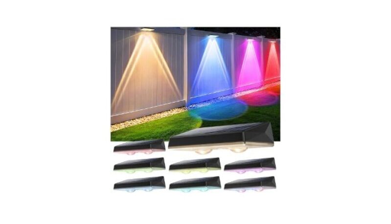 Solar Fence Lights Outdoor – 8 Pack RGB Fence Lights Solar Powered, 7 Color Modes & Warm White, IP67 Waterproof Dusk to Dawn Solar Powered Lights 12+ Hours for Fence/Backyard/Wall/Step/Patio/Deck