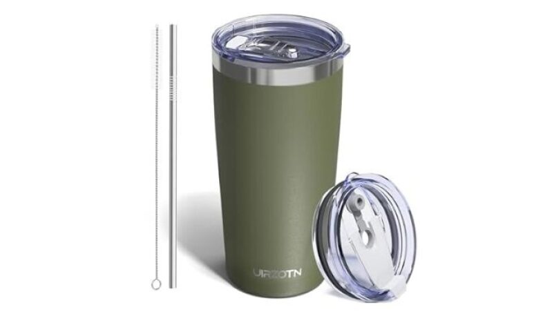 Leakproof Travel Coffee Mug with Dual Lids and Straw