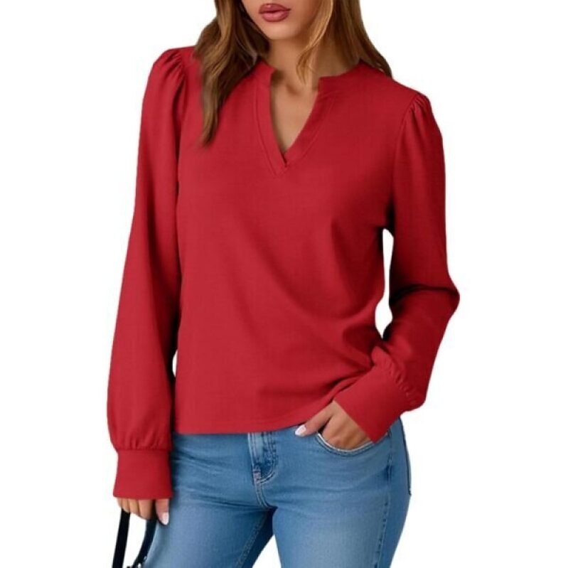 Trendy Womens Red Puff Long Sleeve Tunic Top - 40% Off