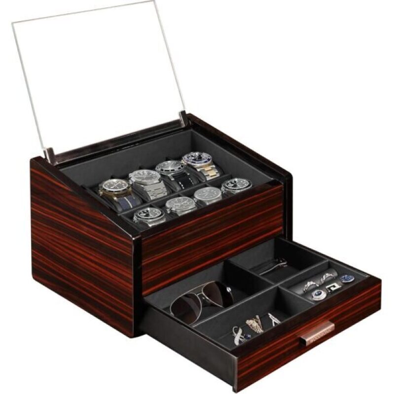 Elegant 10 Slot Wooden Watch Box with Accessory Drawer - 47% Discount