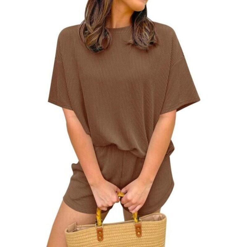 KIRUNDO Women's Ribbed Knit Short Sleeve Top and Matching Shorts Set - 67% Off