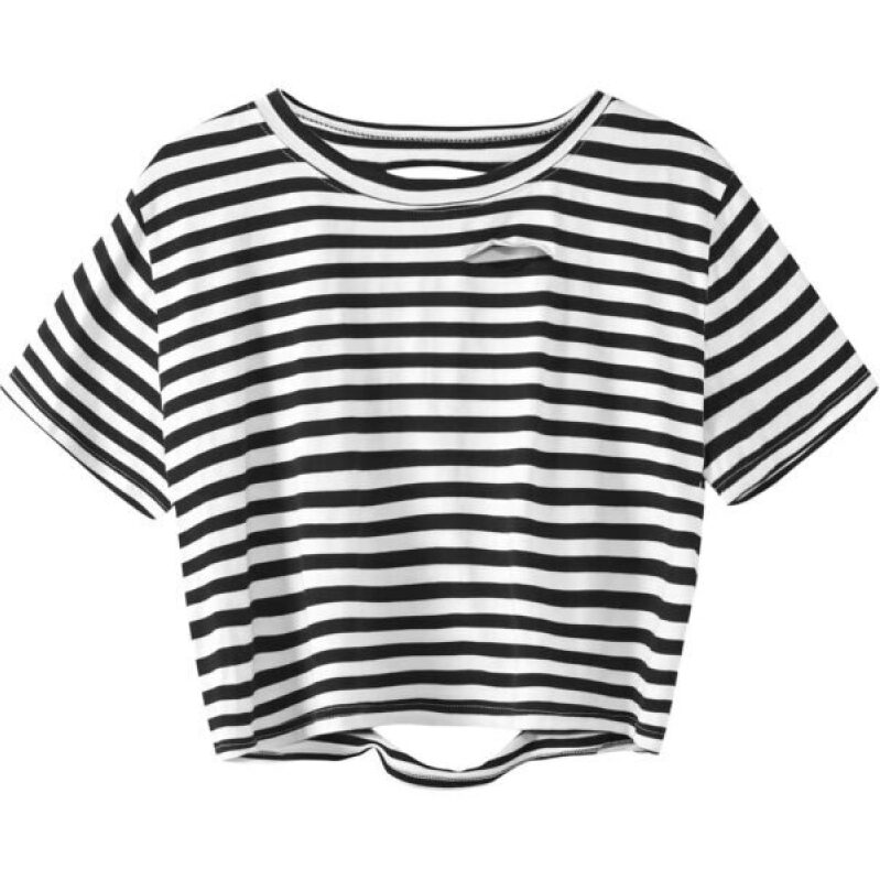 Avanova Women Striped Short Sleeve Crop Top - Perfect for a Smart Wardrobe