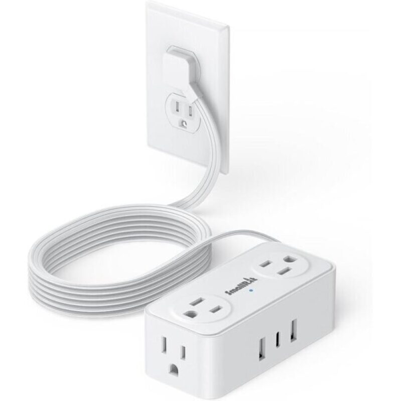 6.5Ft Power Strip with Surge Protector, 4 Outlets 3 USB Ports Extension Cord, Flat Plug Charging Station for Home Office Desk & College Dorm Essentials, White -50%