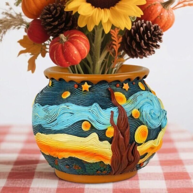 Van Gogh-Inspired Ceramic Pot with Drainage Holes - 50% Off