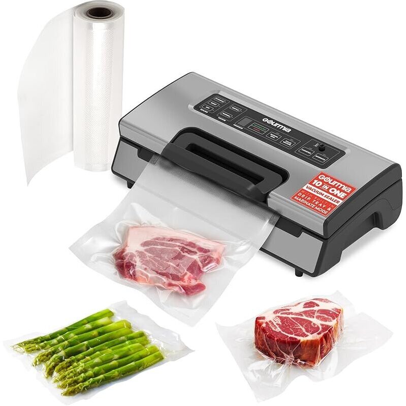 Gourmia 10-in-1 Vacuum Sealer with Marinate Mode & Drip Tray - Ultimate Food Preservation