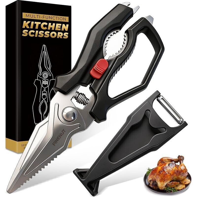 Finenut Heavy Duty Kitchen Scissors with Peeler Sheath - Versatile Cutting Tool
