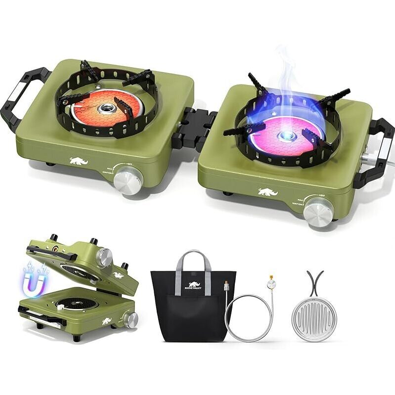 Rhino Valley 2 Propane Burners 30,000 BTU Folding Camp Stove