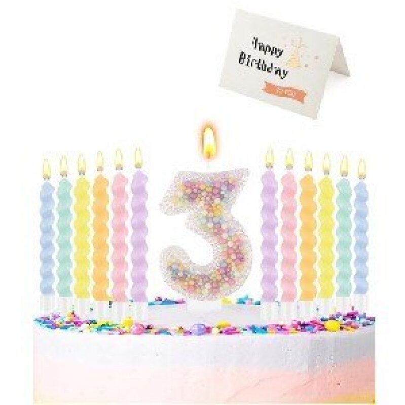 Vibrant 3rd Birthday Candles Set with Personalized Number Candle