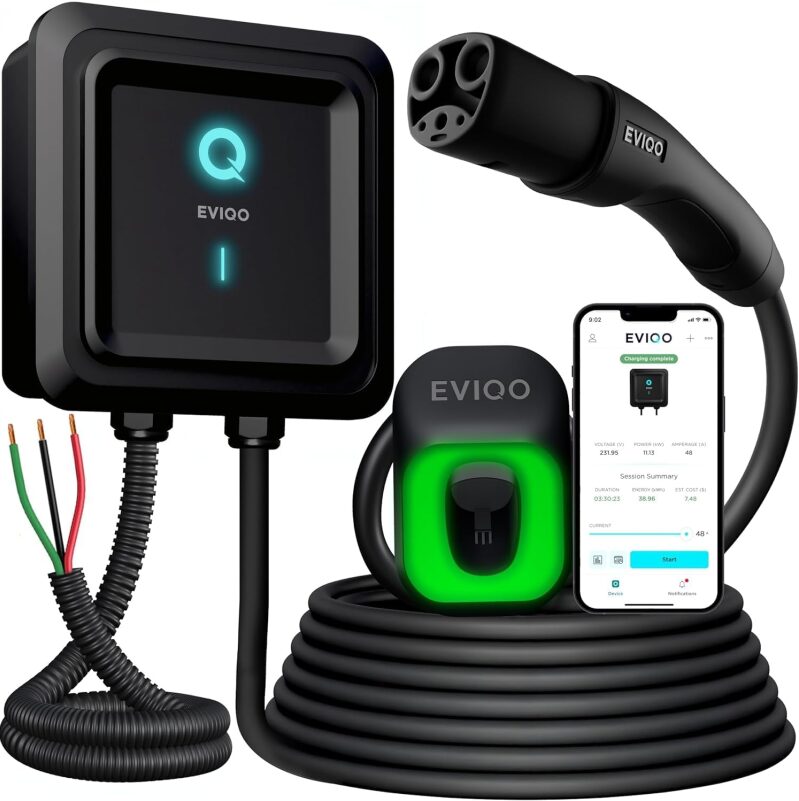 EVIQO 48 Amp NACS Level 2 EV Charger - Hardwired Smart WiFi Wall Charger for Tesla