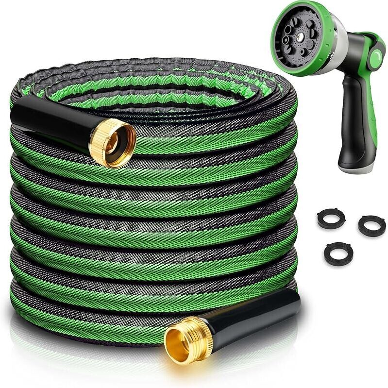 50ft Aluminum Garden Hose with 10 Pattern Nozzle - Ideal for All Gardening Needs