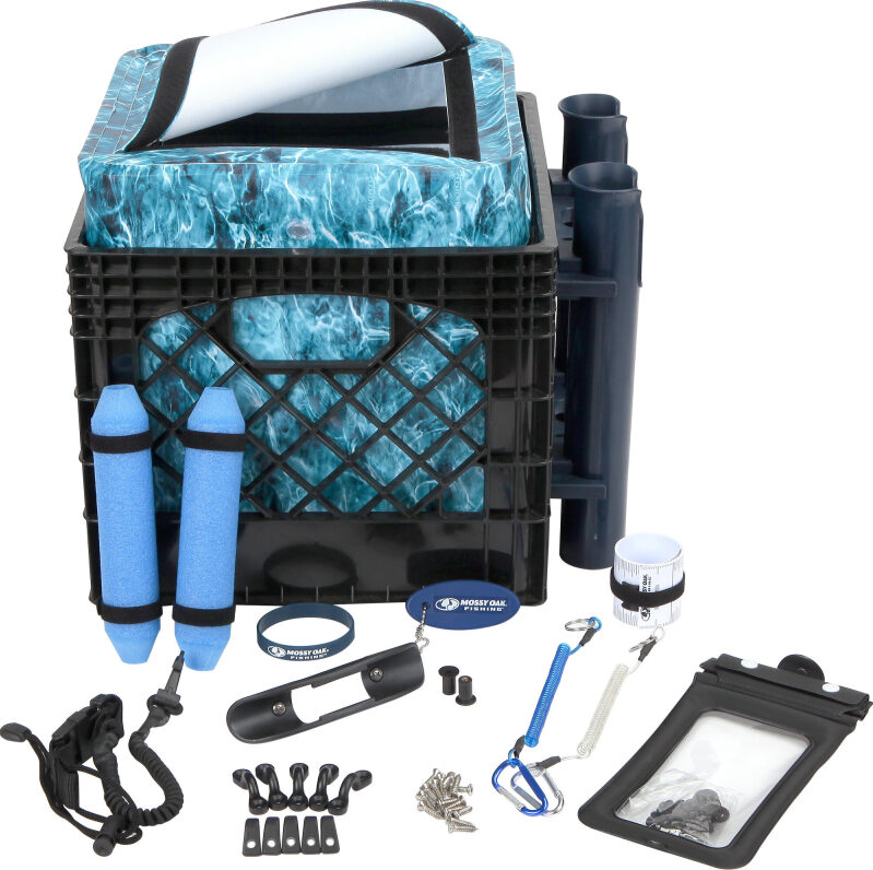 Mossy Oak 24 Piece Kayak Storage Crate with Dry Bag - Ultimate Fishing Accessory Kit
