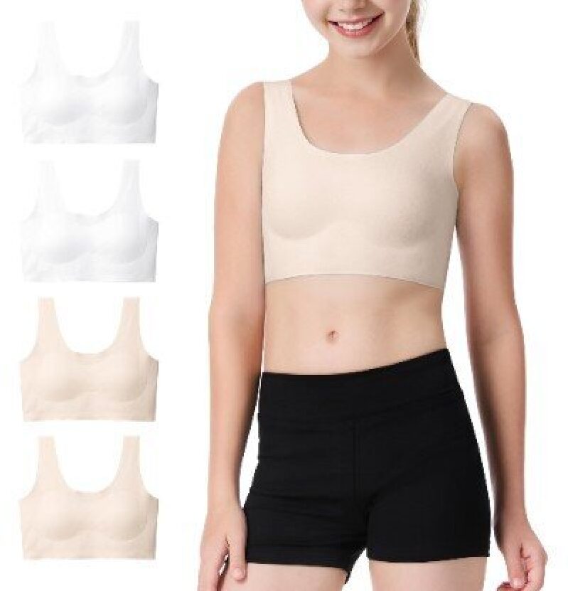 Comfortable and Supportive Training Bras for Girls, 4-Pack