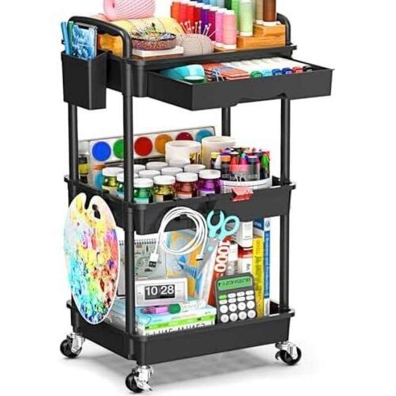 Triple-Tier Rolling Cart with Locking Wheels - Perfect for Craft Supplies