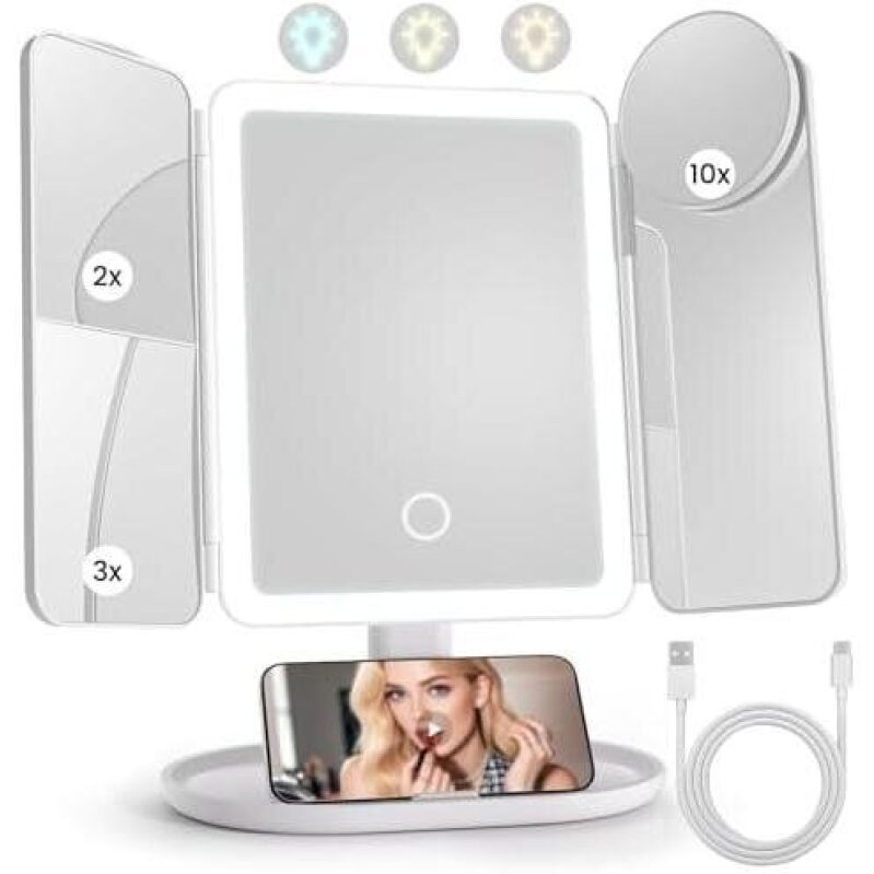 Affordable 3-in-1 LED Makeup Mirror with 10x Magnification