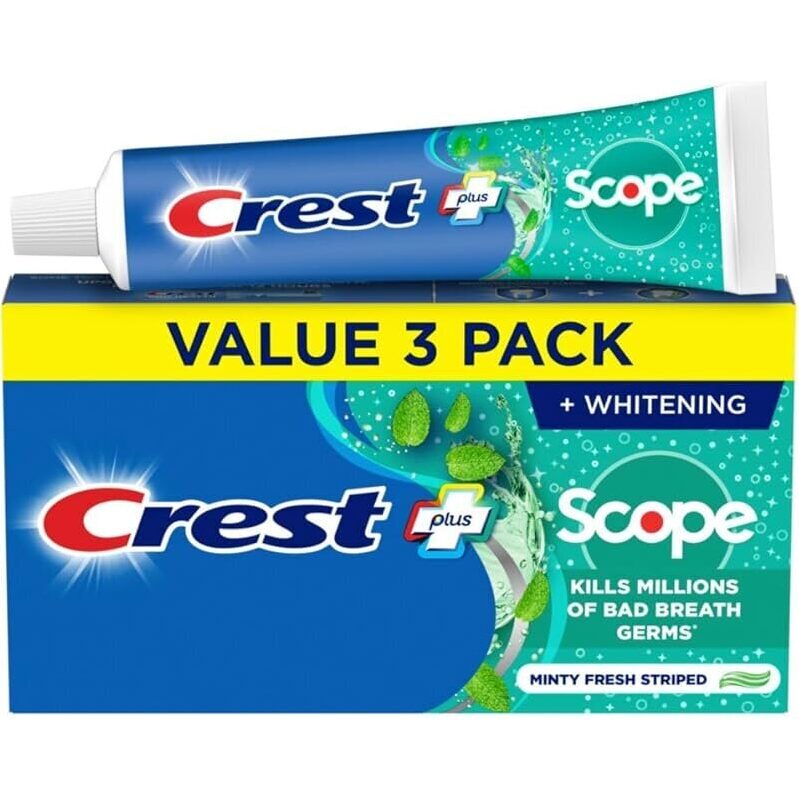 6-Pack Crest + Scope Whitening Toothpaste 5.4oz Tubes - Fresh Breath & White Teeth