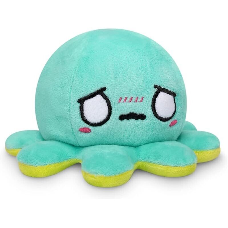 Reversible Octopus Plushie 4-in Happy Green + Worried Aqua