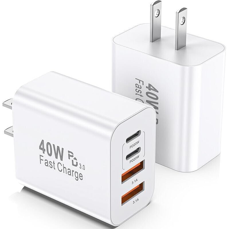 Efficient 40W 4-Port iPhone Charger 2-Pack
