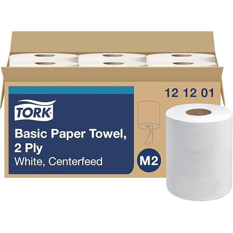 Tork Basic Centerfeed Paper Wipers - High Absorbency, 6 Rolls, 600 Sheets Each