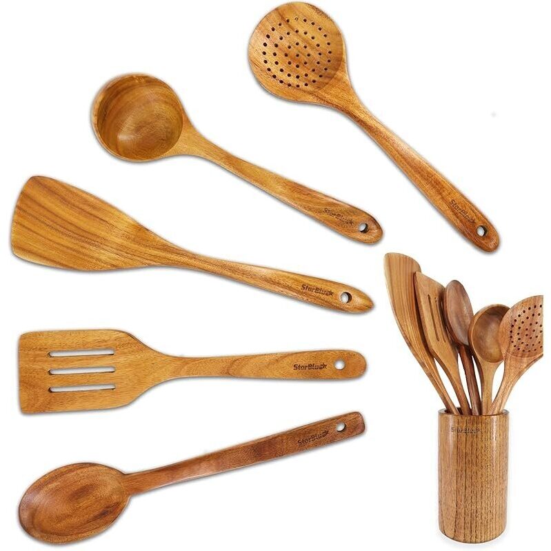 StarBlue Acacia Wooden Utensils Set 6 Pcs - Premium Quality Kitchen Tools