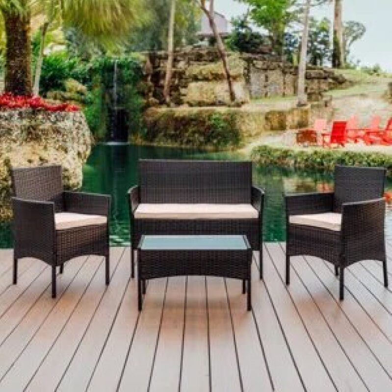 Stylish and Durable 4-Person Outdoor Seating Group with Cushions