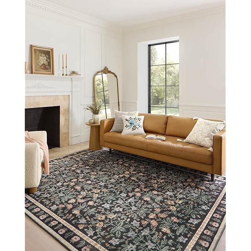 Elegant Mughal Garden Black Area Rug - Perfect for Modern Living Spaces