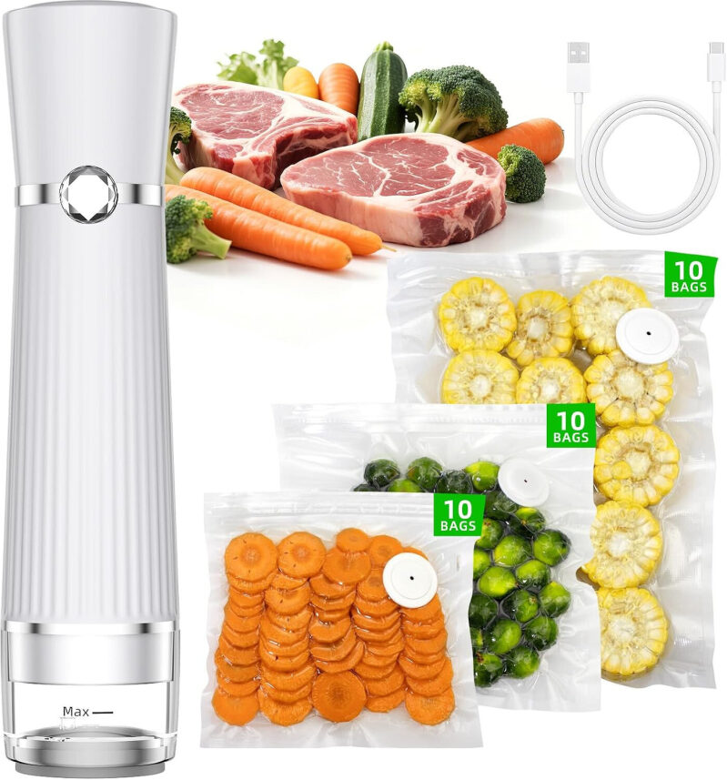 Portable Handheld Food Vacuum Sealer with 30 Reusable Bags