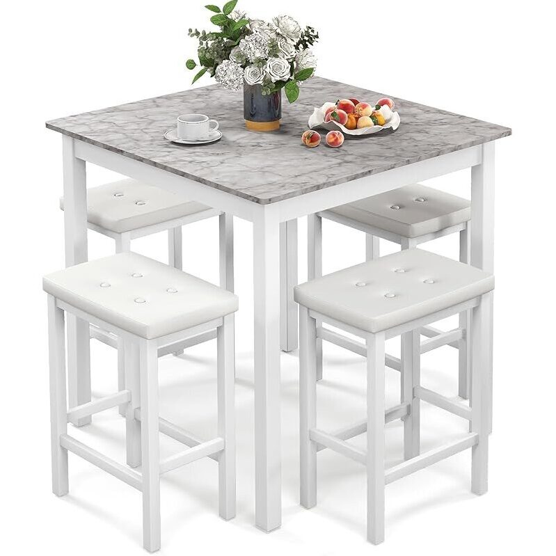 Costway 5-Pcs Bar Table Set with 4 Bar Stools - Durable and Elegant Dining Solution