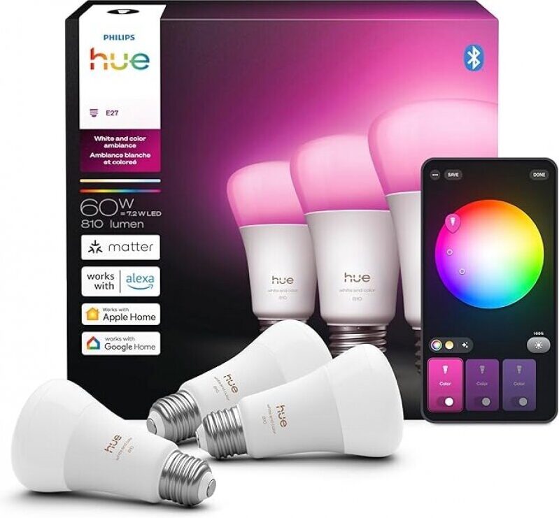 Philips Hue Smart LED A19 Bulb, 3 Pack - Full Spectrum, Dimmable, Smart Home Compatible