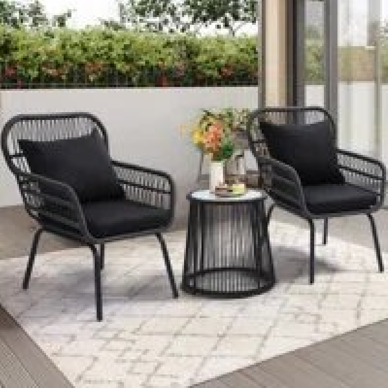 Outdoor Conversation Bistro Set - Durable Rattan Wicker with Glass Top