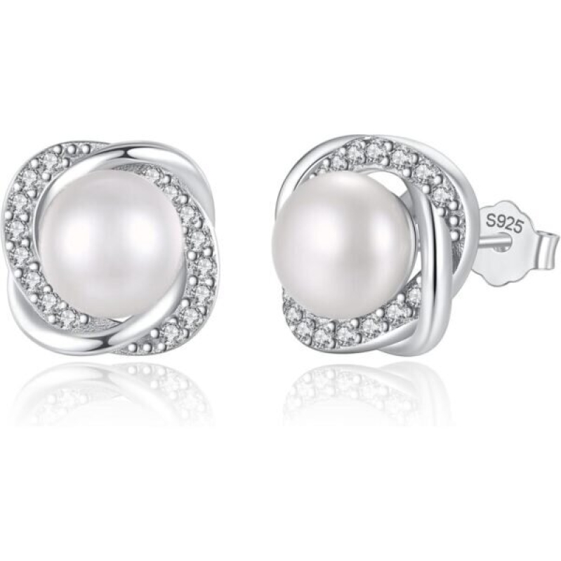 Elegant Freshwater Pearl Stud Earrings with Cubic Zirconia