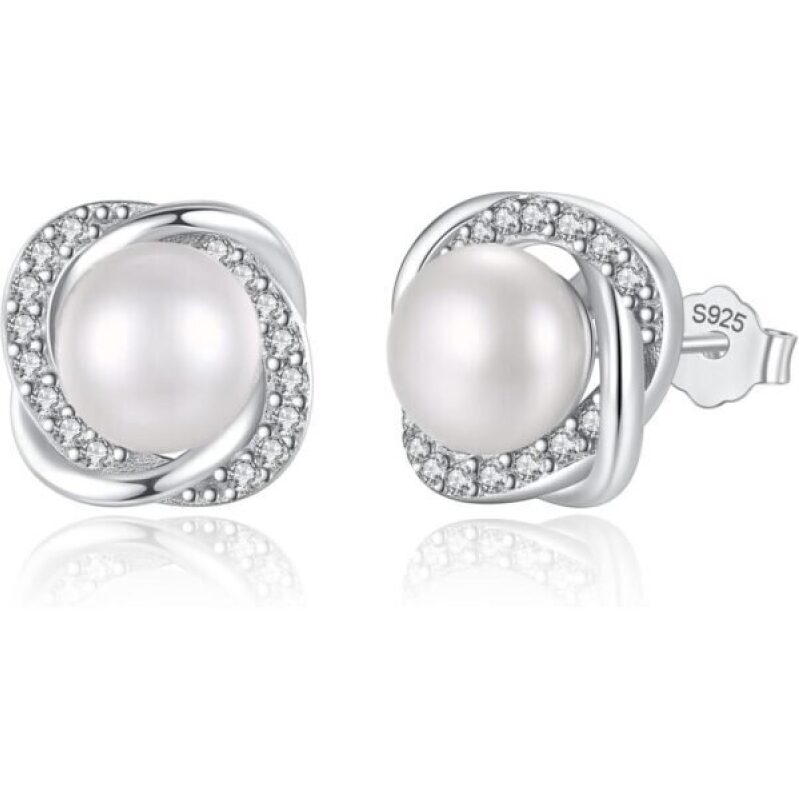 Elegant Freshwater Pearl Stud Earrings with Cubic Zirconia