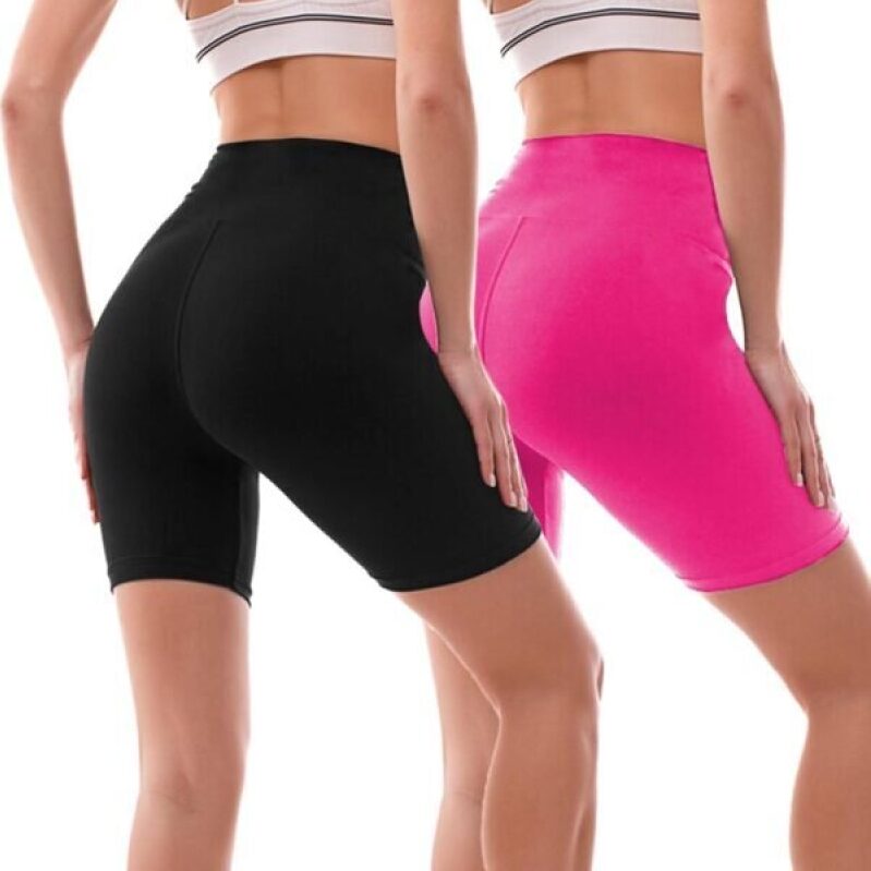 Ipletix 2-Piece Women's High-Waisted 6-Inch Yoga Running Shorts - Black and Neon Pink