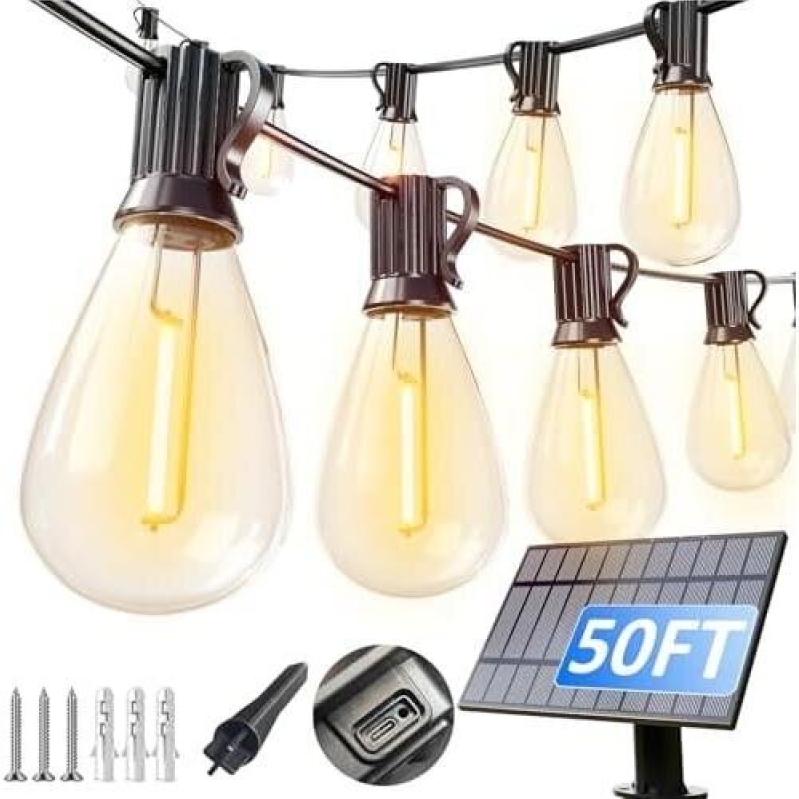 Outdoor Solar String Lights - 50ft, 18+1 LED, Long Lasting