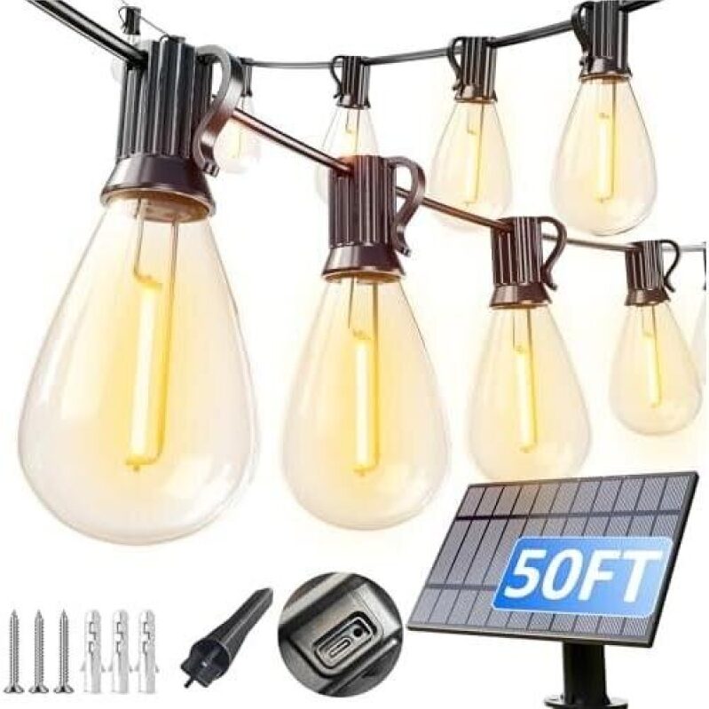 Outdoor Solar String Lights - 50ft, 18+1 LED, Long Lasting