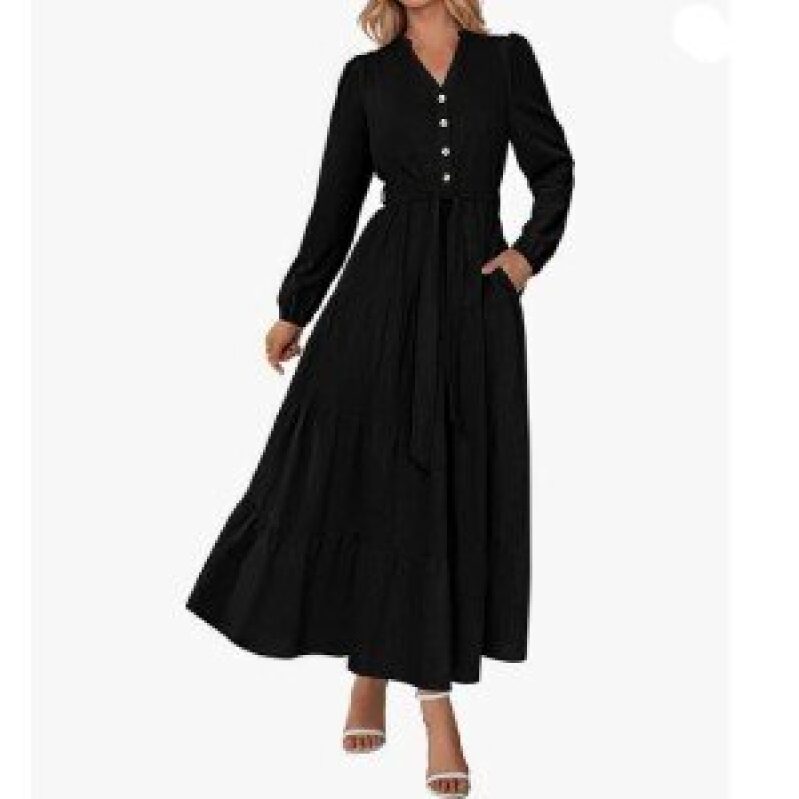 Elegant Bohemian Long Sleeve V-Neck Bohemian Maxi Dress