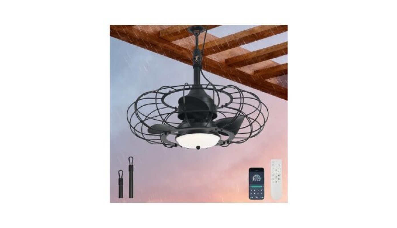 Outdoor Ceiling Fan with Light, 20in Gazebo Fan with Remote and APP Control, 6 Speed, Dimmable, Dark Black