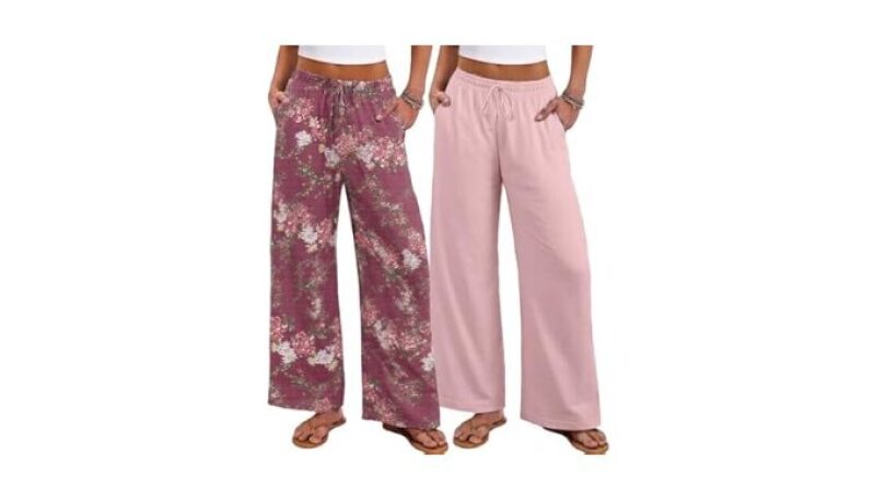 2Pc Women’s Lounge Pants- Casual Pajama Flower Sleepwear Sets with Pockets
