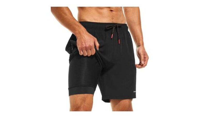 HODOSPORTS Men's Quick-Dry Swim Trunks with Compression Liner and Zipper Pockets