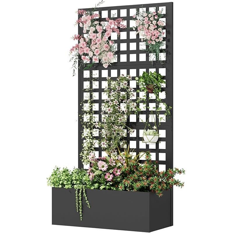 Rust-Proof Metal Planter Box with Trellis - 71x35-in