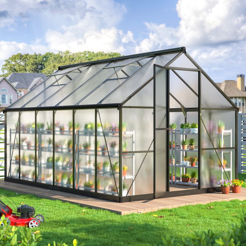 Affordable and Durable 12x8ft Walk-in Outdoor Greenhouse for Gardening Enthusiasts