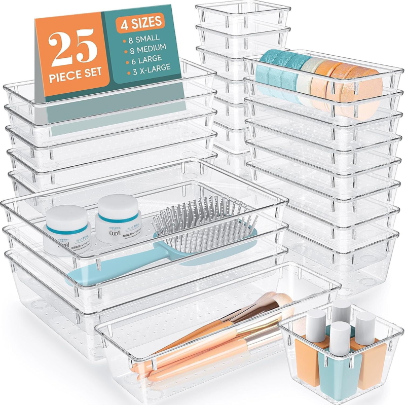 25 Pcs Clear Plastic Drawer Organizer Set - Maximize Storage Efficiency