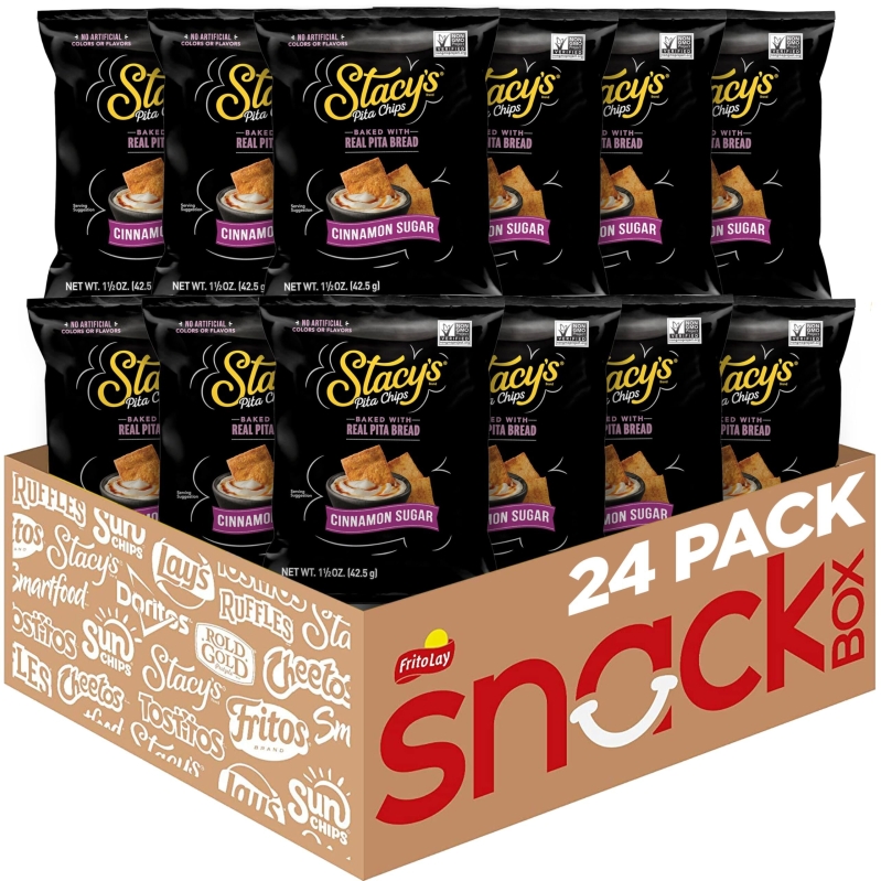 24-Pack Stacy's Cinnamon Sugar Flavored Pita Chips - Deliciously Crunchy Snack