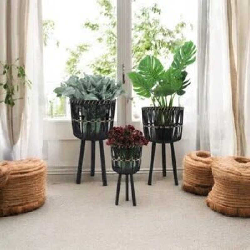 Elegant Boho Wicker Planter Stand Set for Indoor and Outdoor Decor