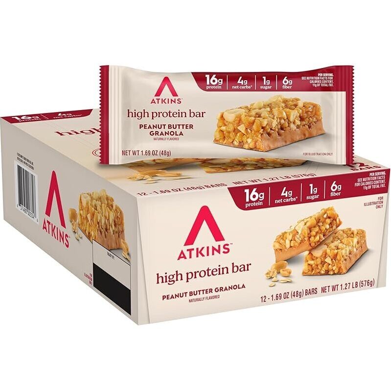 Atkins 12-Count High Protein Peanut Butter Granola Bars - Perfect Snack for Active Lifestyles