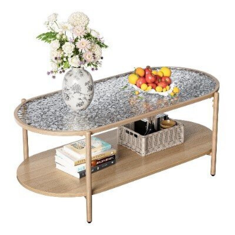 Elegant Double-Tier Oval Coffee Table with Mirrored Top