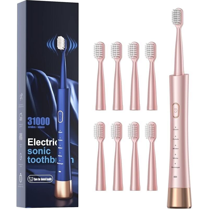 AJELU Sonic Electric Toothbrush with 8 Brush Heads - Smart Dental Care